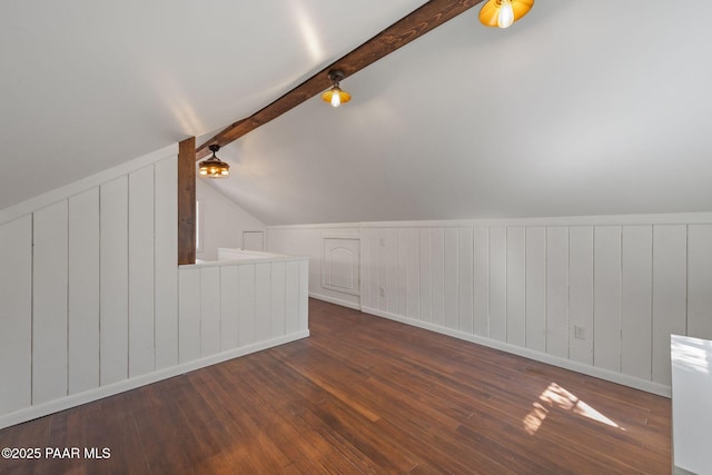 1467 N Vyne St, Prescott, AZ 86305 - bonus room featuring lofted ceiling with beams, wood finished floors, and a ceiling fan