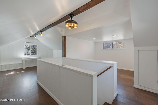 1467 N Vyne St, Prescott, AZ 86305 - bonus room featuring dark wood finished floors, lofted ceiling with beams, and a wall mounted AC
