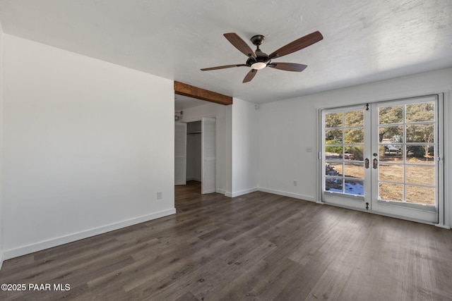 1467 N Vyne St, Prescott, AZ 86305 - unfurnished room featuring dark wood-type flooring, a textured ceiling, ceiling fan, and baseboards