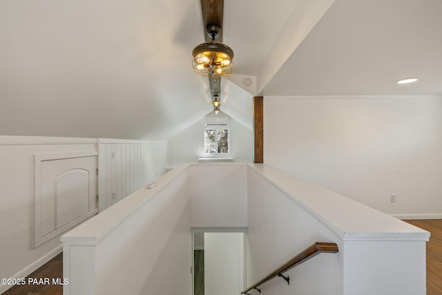 1467 N Vyne St, Prescott, AZ 86305 - stairs featuring baseboards, wood finished floors, and vaulted ceiling