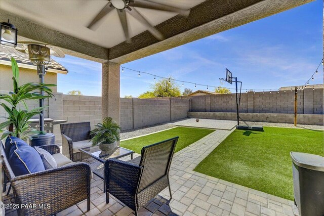 10429 W Crown King Rd, Tolleson, AZ 85353 - view of patio with ceiling fan and an outdoor hangout area