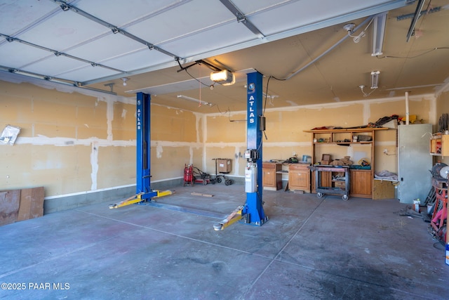 garage with a garage door opener