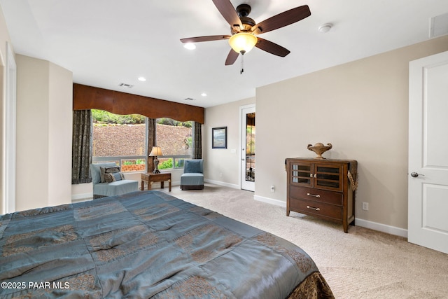 1138 N Cloud Cliff Pass, Prescott Valley, AZ 86314 - carpeted bedroom featuring baseboards, recessed lighting, visible vents, and a ceiling fan