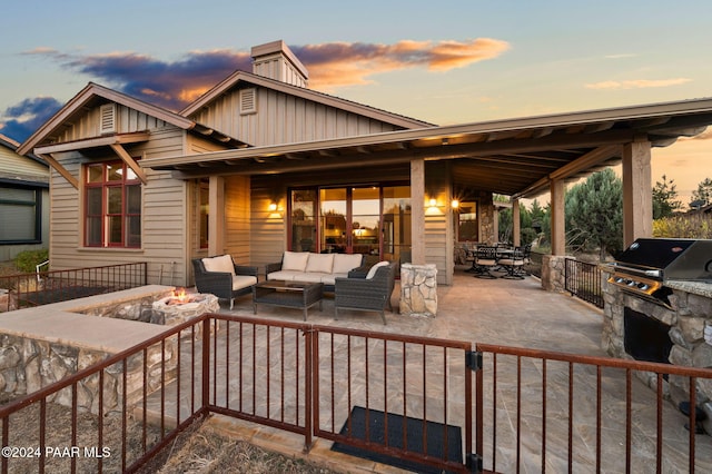 exterior space featuring area for grilling, a patio area, and an outdoor hangout area