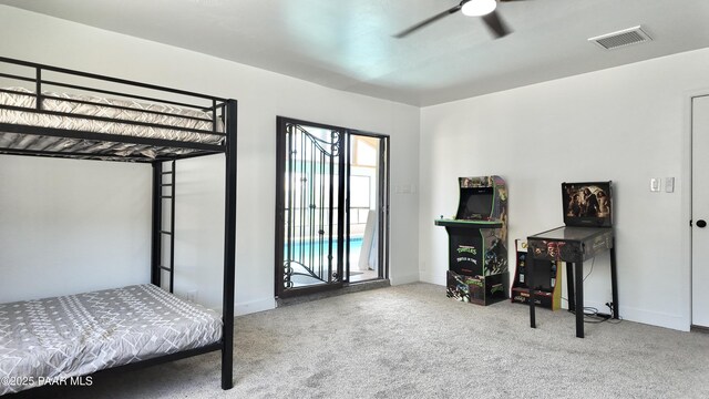 477 W State Route 260, Camp Verde, AZ 86322 - carpeted bedroom featuring baseboards, access to outside, a ceiling fan, and visible vents