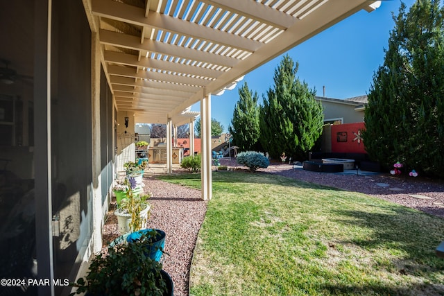 view of yard with a pergola