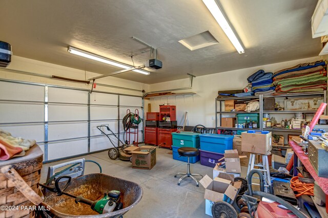 garage with a garage door opener