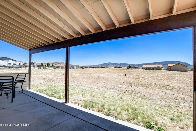 view of patio with a mountain view