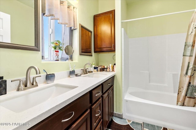 2354 N Kachina Ln, Chino Valley, AZ 86323 - bathroom featuring double vanity, shower / bathtub combination with curtain, and a sink