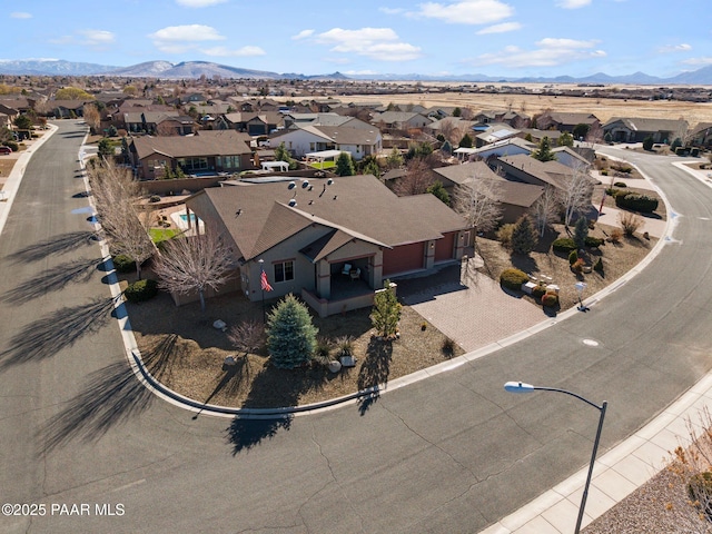 aerial view with a mountain view and a residential view