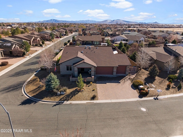 bird's eye view featuring a mountain view and a residential view