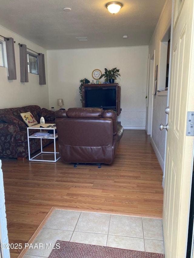 living room featuring light wood-style floors