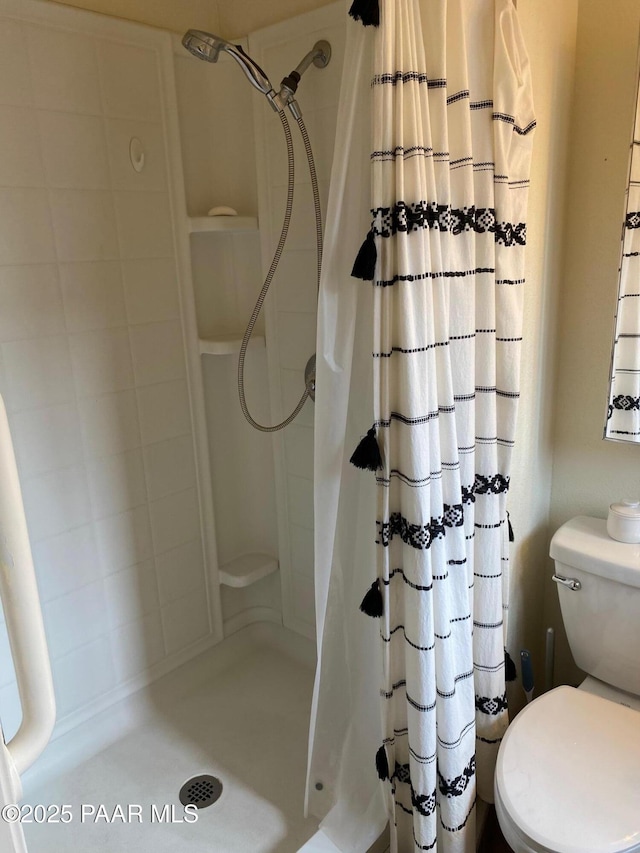 bathroom with a shower stall and toilet