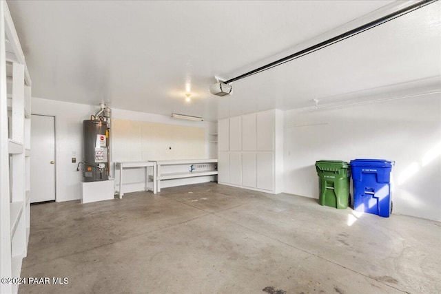 garage featuring gas water heater and a garage door opener