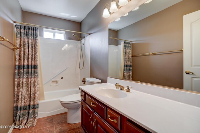 2312 Loma Vista Dr, Prescott, AZ 86305 - full bath featuring shower / bathtub combination with curtain, toilet, vanity, and tile patterned flooring