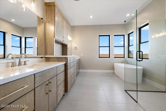 5285 High Cliff Way, Prescott, AZ 86301 - bathroom featuring vanity, independent shower and bath, and tile patterned flooring