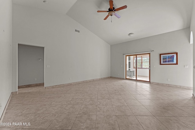 11645 E Prescott Dells Rnch Rd, Dewey-Humboldt, AZ 86327 - empty room featuring high vaulted ceiling, ceiling fan, and light tile patterned flooring