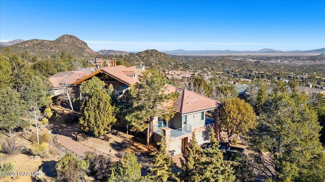 drone / aerial view featuring a mountain view