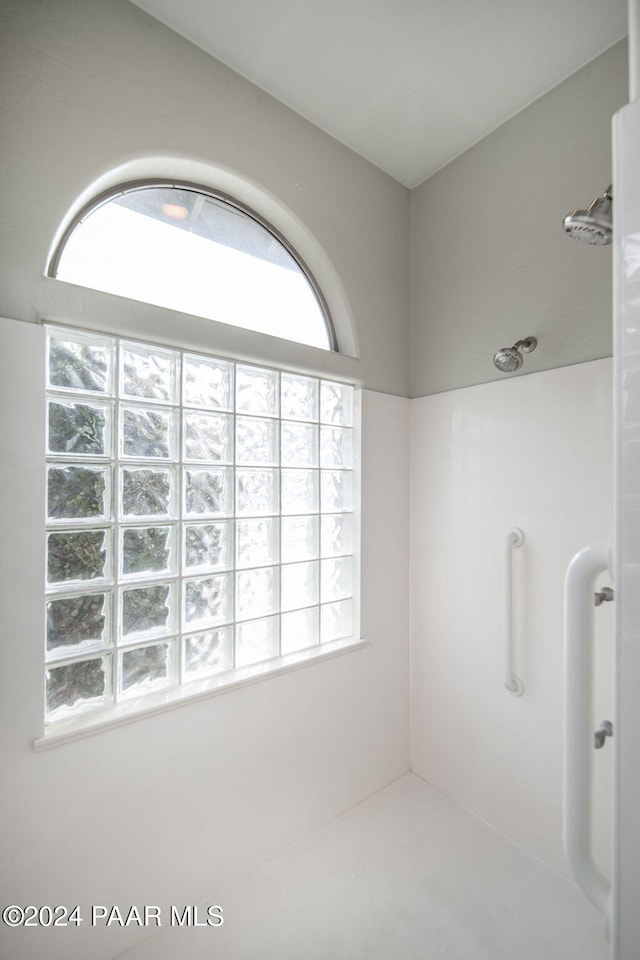 bathroom with walk in shower and a healthy amount of sunlight