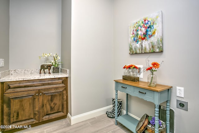 bar featuring butcher block counters