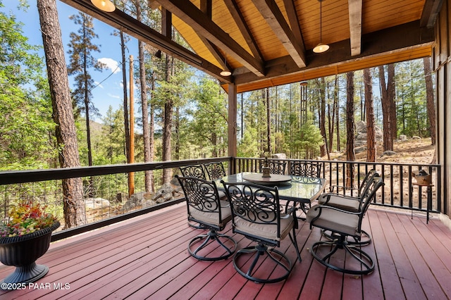 6231 S Champion Way Rd, Prescott, AZ 86303 - deck with outdoor dining space and view of wooded area