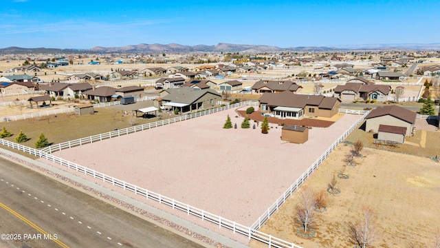 aerial view featuring a residential view and a mountain view