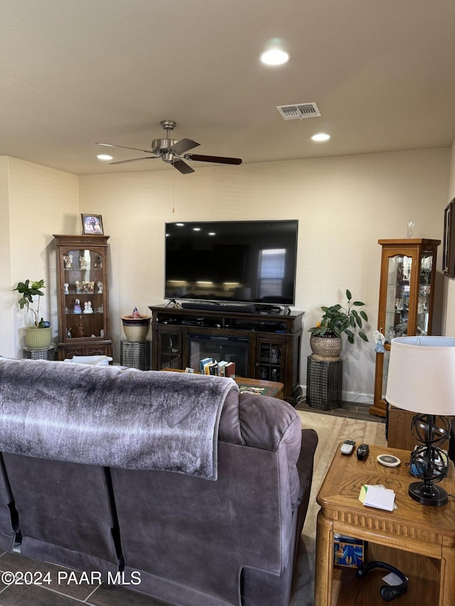 living room with ceiling fan