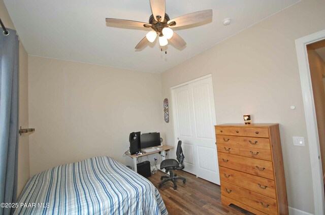 8737 N Mare St, Prescott Valley, AZ 86315 - bedroom with wood finished floors, ceiling fan, and a closet
