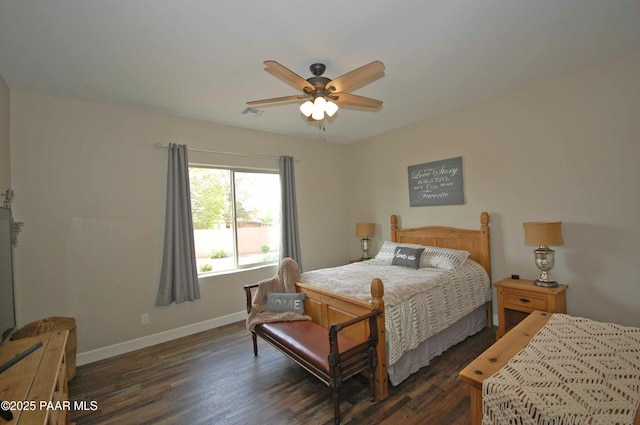8737 N Mare St, Prescott Valley, AZ 86315 - bedroom with baseboards, dark wood-type flooring, and ceiling fan