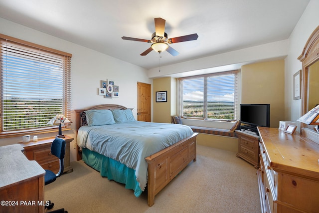 2253 Shadow Ridge Rd, Prescott, AZ 86305 - bedroom with light carpet, an office area, and a ceiling fan