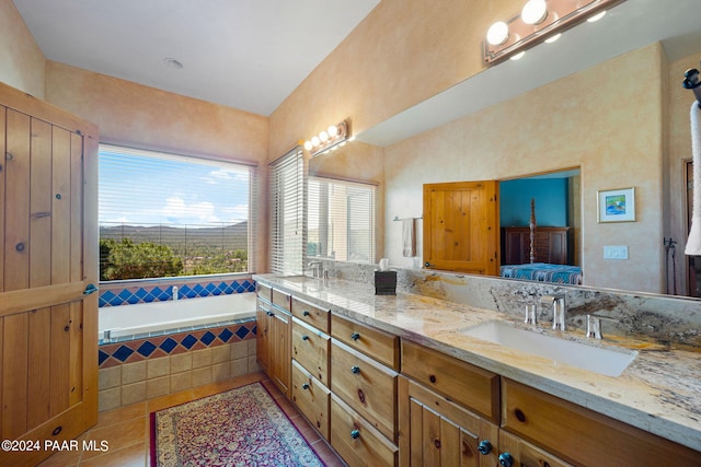 2253 Shadow Ridge Rd, Prescott, AZ 86305 - full bath with tile patterned flooring, double vanity, and tiled tub