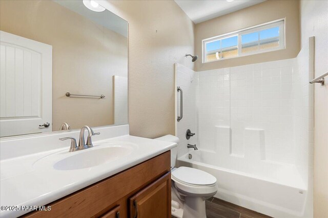 1364 Towhee Trl, Prescott, AZ 86305 - bathroom with vanity, toilet, shower / bathtub combination, and wood finished floors