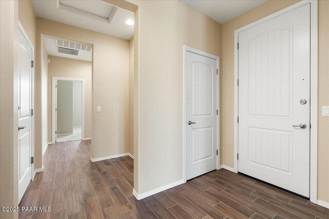 1364 Towhee Trl, Prescott, AZ 86305 - hall featuring dark wood finished floors, baseboards, recessed lighting, and attic access