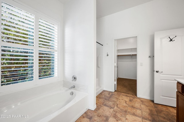 7876 N Siesta Sunset Ln, Prescott Valley, AZ 86315 - bathroom featuring plenty of natural light, vanity, a bath, and a shower stall