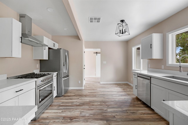 315 N Robinson Dr, Prescott, AZ 86303 - kitchen with appliances with stainless steel finishes, a sink, wall chimney exhaust hood, light countertops, and baseboards