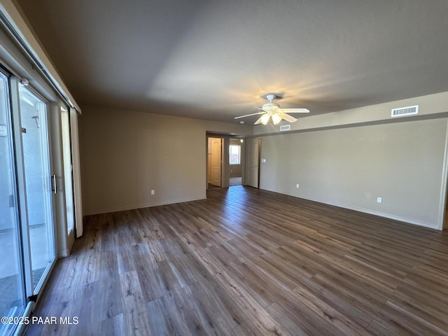 2508 N Leah Ln, Prescott, AZ 86301 - empty room with baseboards, ceiling fan, visible vents, and dark wood finished floors