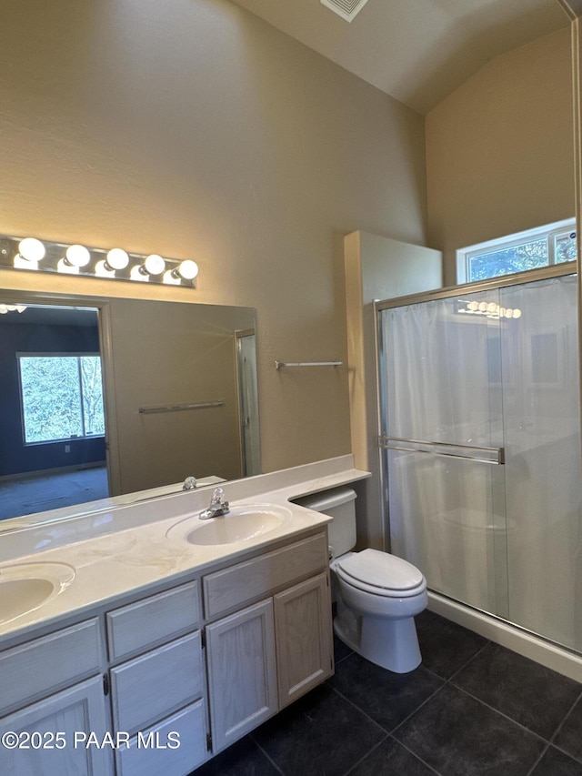 2508 N Leah Ln, Prescott, AZ 86301 - full bath with tile patterned flooring, a sink, double vanity, and a shower stall