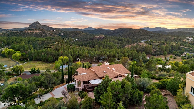 aerial view at dusk with a mountain view