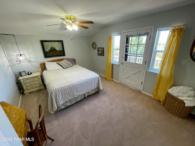 14600 E Eagle Dr, Dewey-Humboldt, AZ 86327 - bedroom featuring lofted ceiling, access to exterior, carpet floors, a ceiling fan, and baseboards