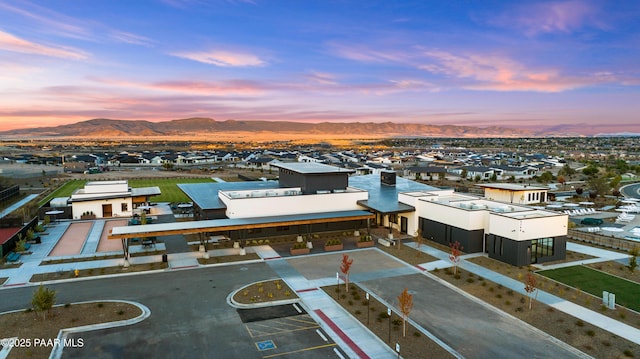 aerial view at dusk with a mountain view