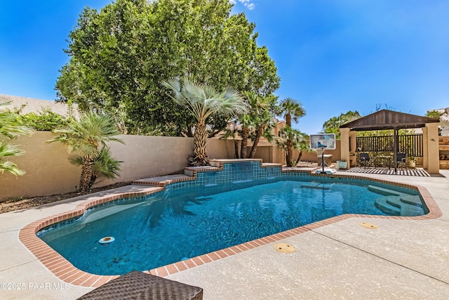 view of pool with a gazebo, a fenced in pool, and a fenced backyard