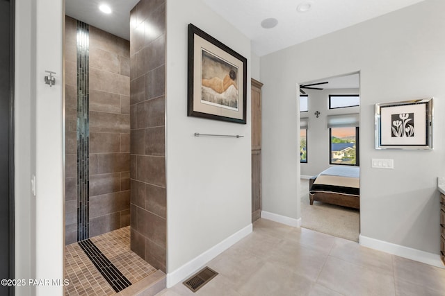 15425 N Talking Rock Ranch Rd, Prescott, AZ 86305 - bathroom featuring ensuite bath, vanity, tiled shower, tile patterned floors, and recessed lighting