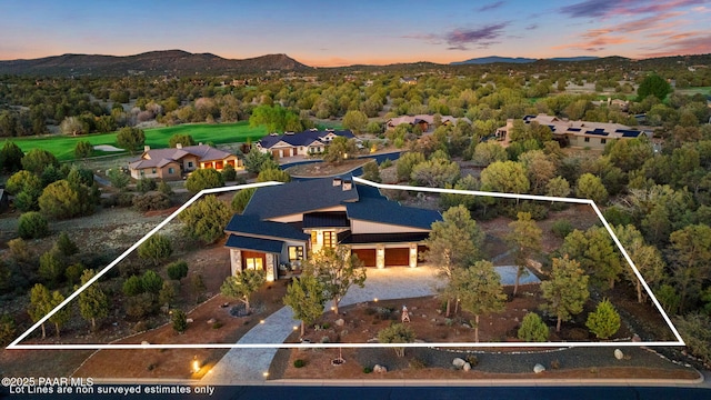 15425 N Talking Rock Ranch Rd, Prescott, AZ 86305 - aerial view at dusk of property boundaries highlighted and a mountain view