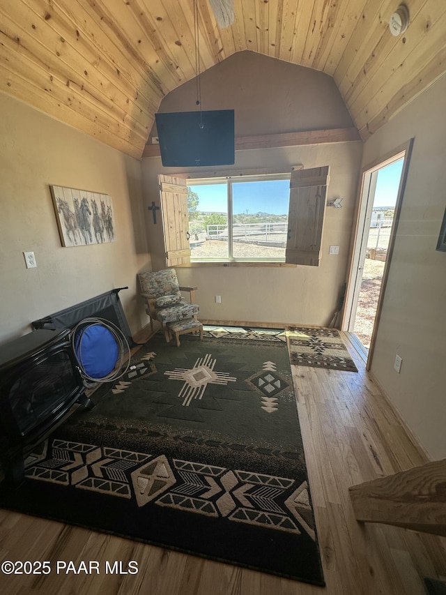 13502 S Burton Rd, Mayer, AZ 86333 - living area with lofted ceiling, wood finished floors, and wood ceiling