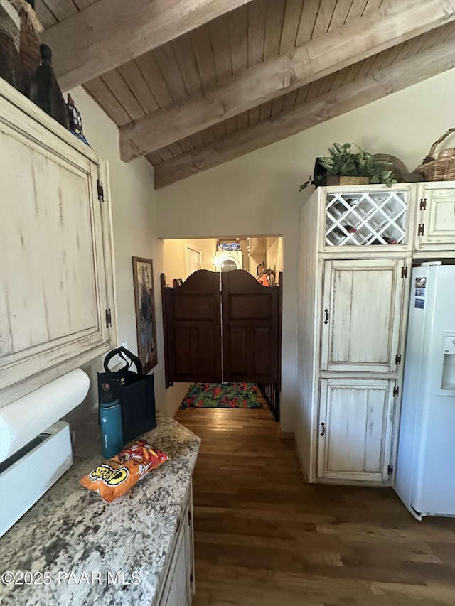 13502 S Burton Rd, Mayer, AZ 86333 - hall with wooden ceiling and dark wood finished floors