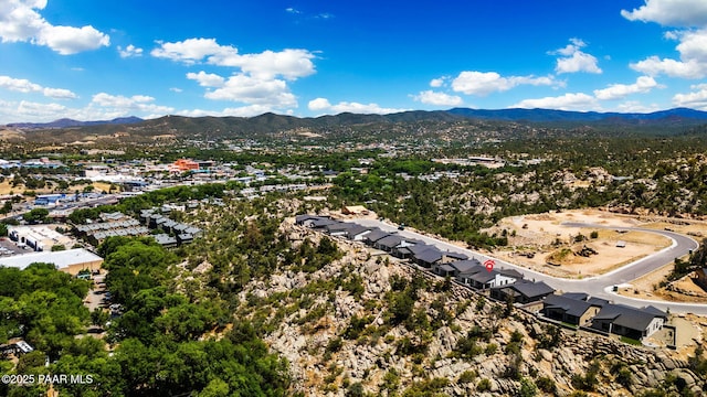 drone / aerial view featuring a mountain view
