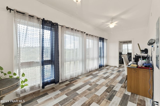 office space featuring ceiling fan and wood-type flooring