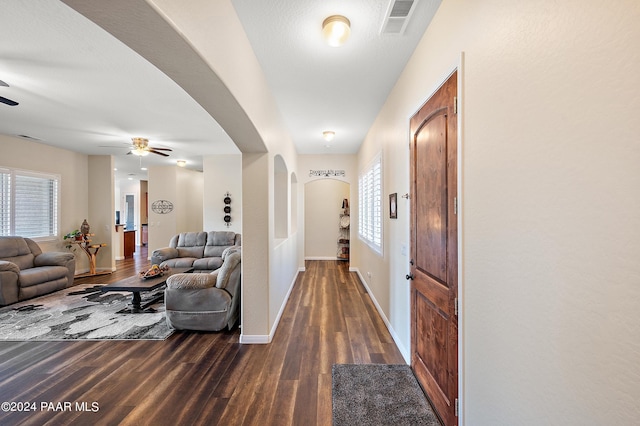 hallway featuring dark wood-type flooring