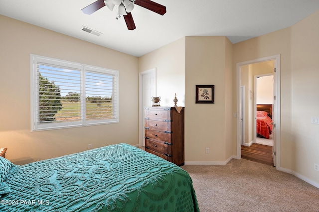 bedroom with carpet flooring and ceiling fan