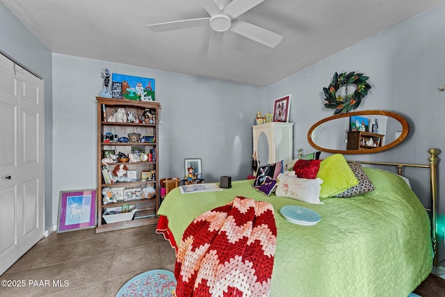 3161 N Valley View Dr, Prescott Valley, AZ 86314 - tiled bedroom featuring a ceiling fan